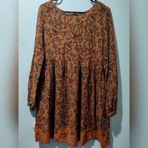 SOLD Canyon River Blues Button Back Bishop Sleeve Rust Paisley Dress